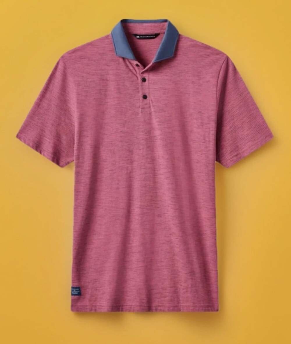 TravisMathew Common Interest Space Dye Stripe Polo Shirt Pink Blue Men's XL Golf